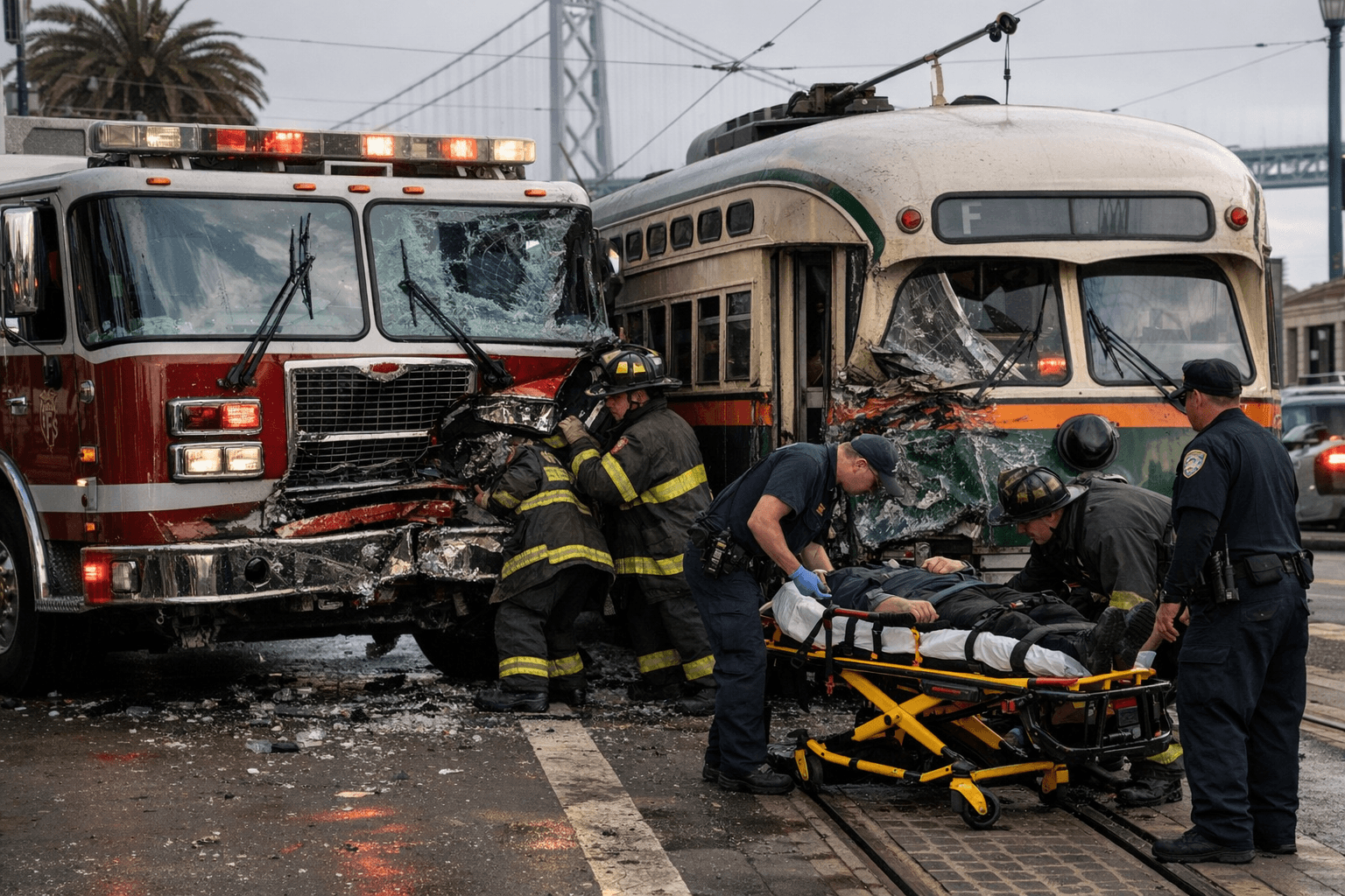 SF Fire Truck Collides With Historic F-Line Streetcar on Embarcadero