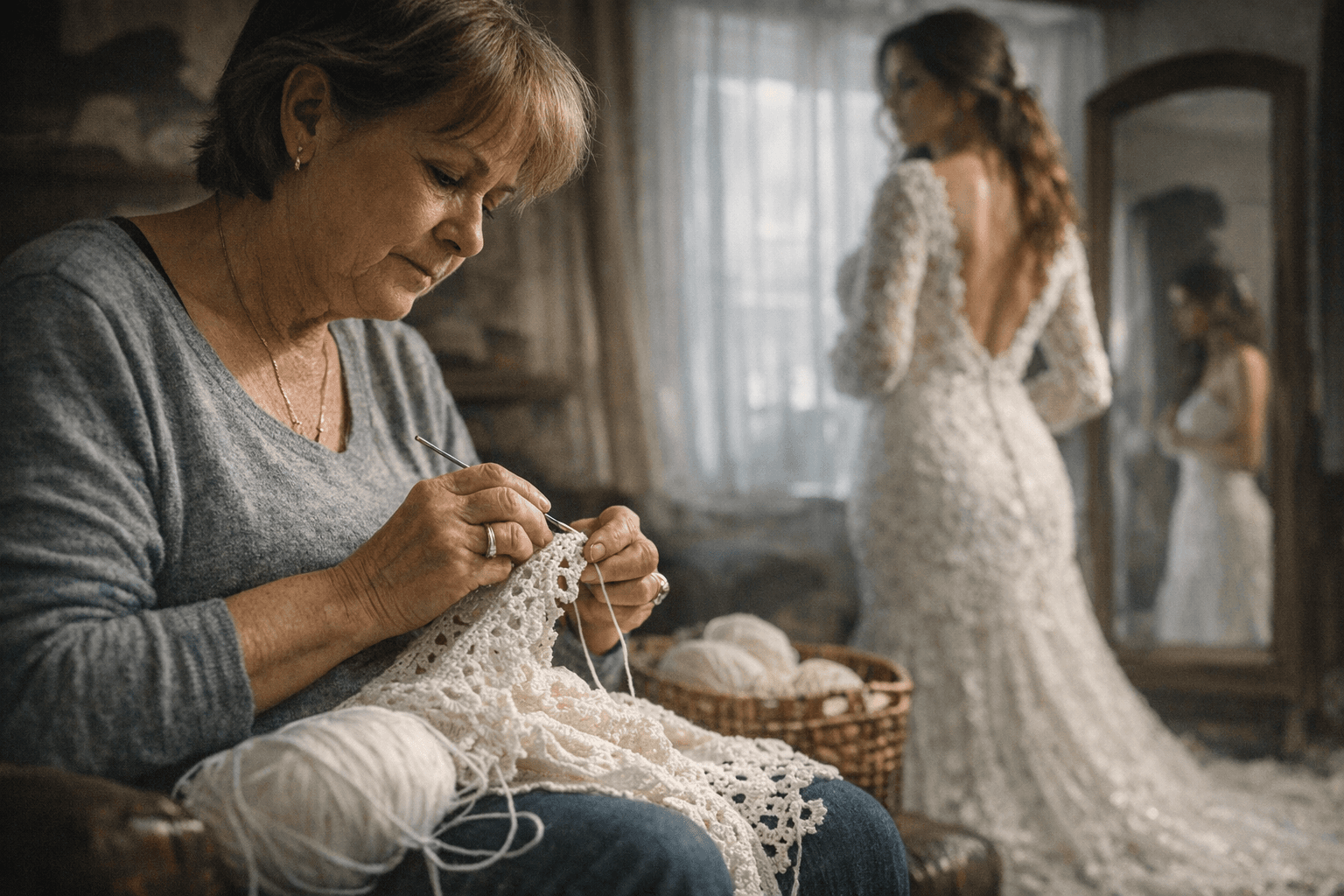 Moms Crochet Stunning Bridal Gowns for Daughters, Defying Critics and Health Challenges