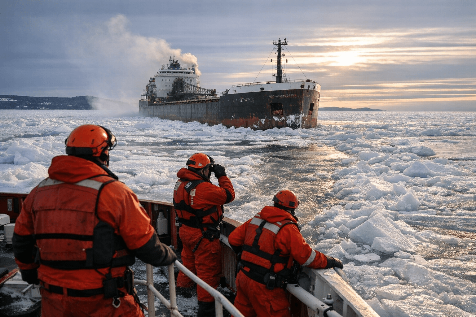 Coast Guard Responds After Bulk Carrier Gets Stuck in Lake Superior Ice