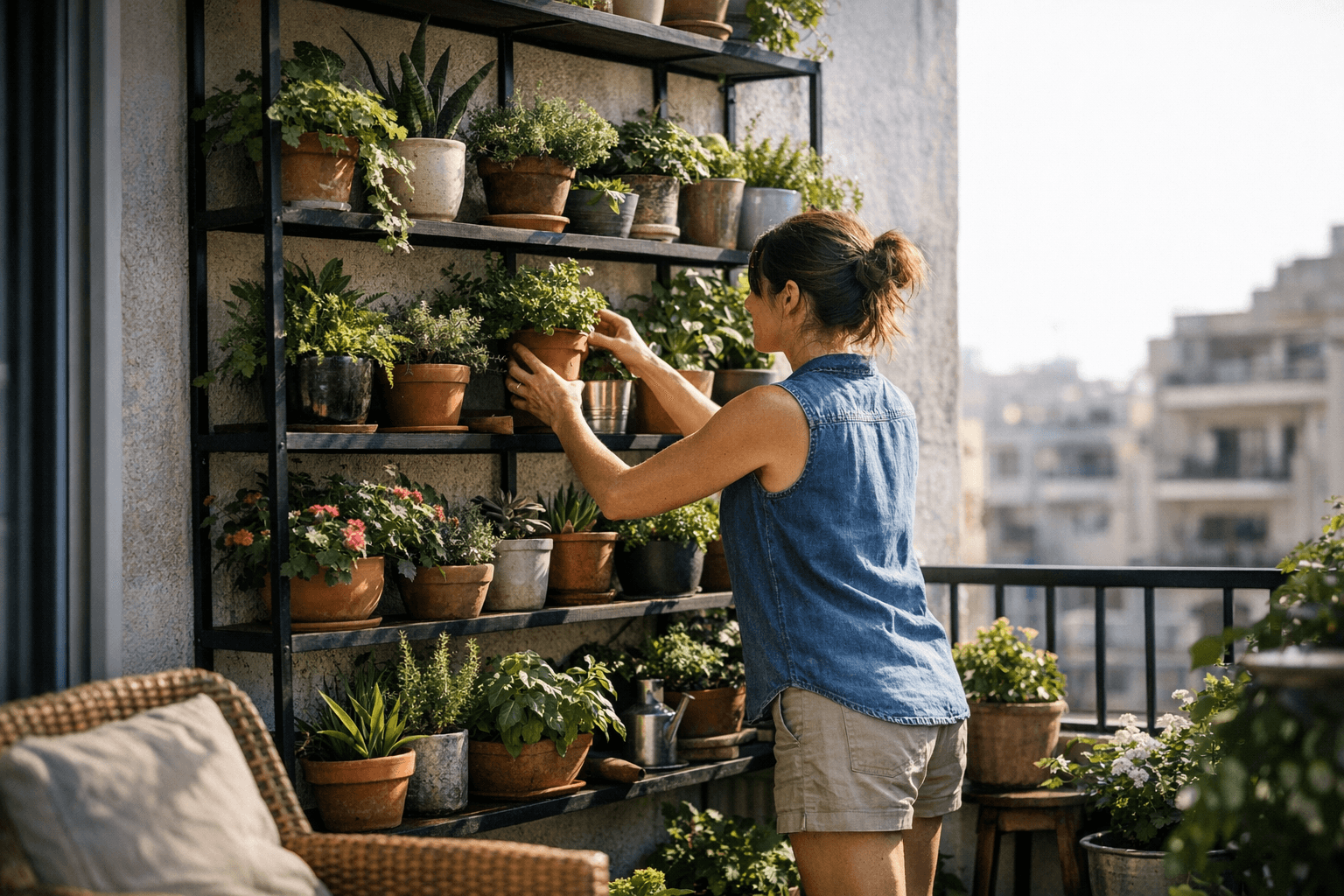 מדפים לעציצים: הפתרון החכם למרפסת קטנה עם צמחים
