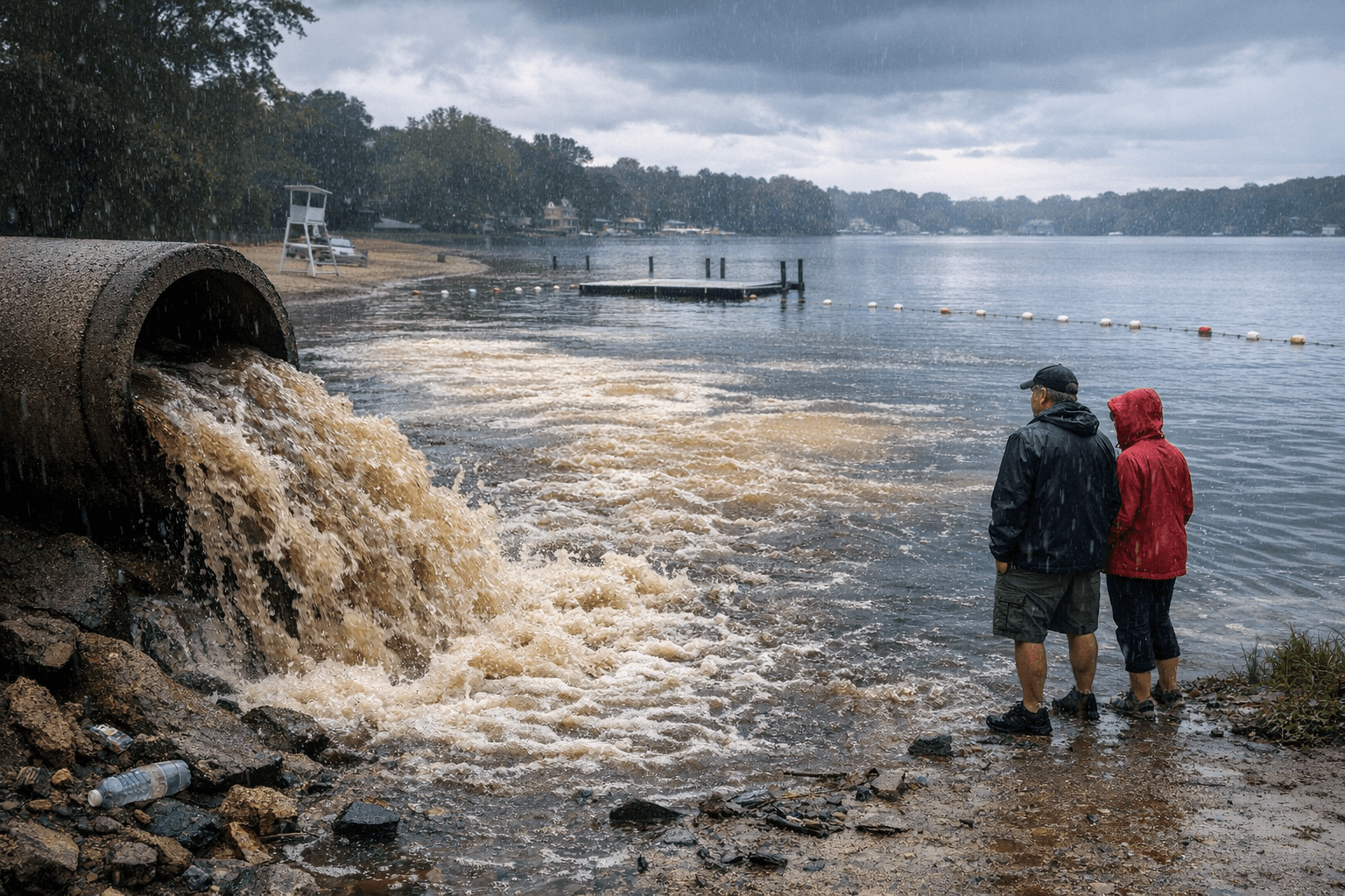 Heavy Rains Trigger Raw Sewage Overflow Into Lake Odessa Waterway