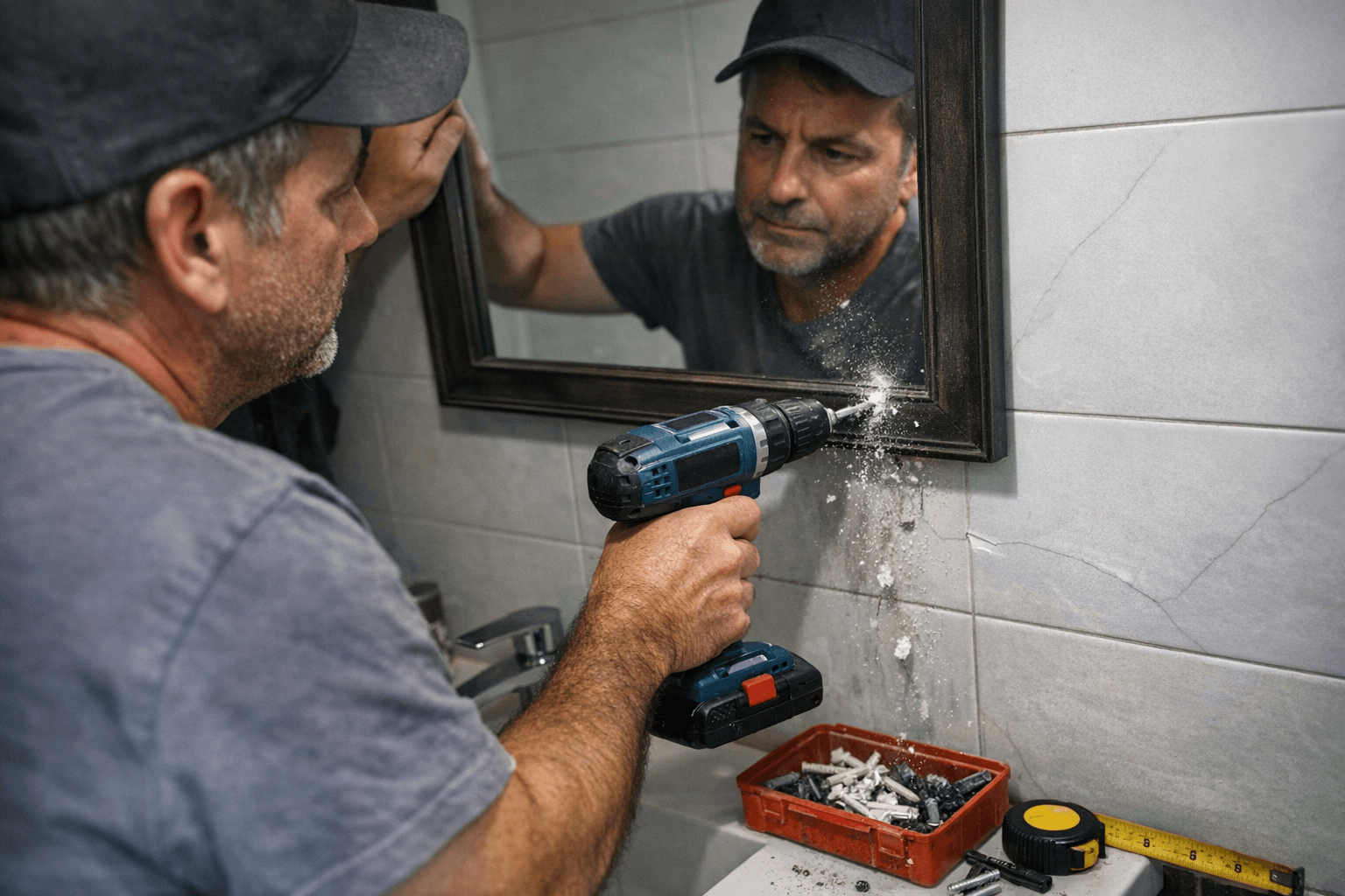 תליית מראה כבדה: המדריך המלא לפי סוג הקיר