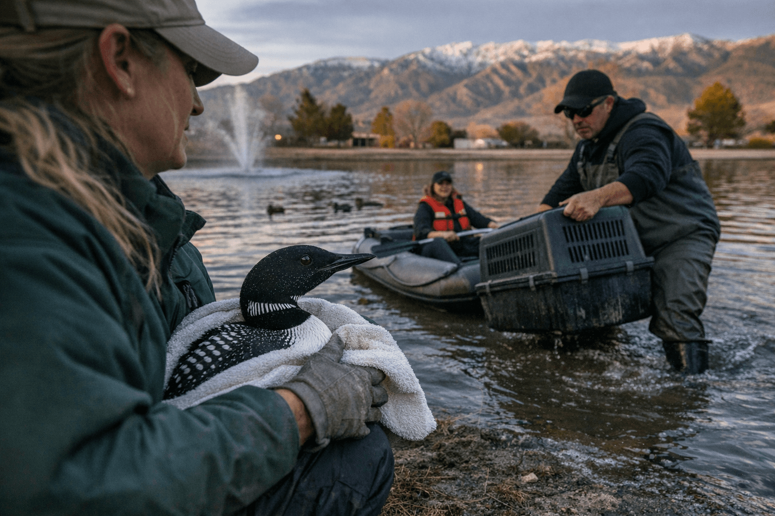 Stranded Loon Rescued From Pahrump Park Lake, Relocated to Deeper Water