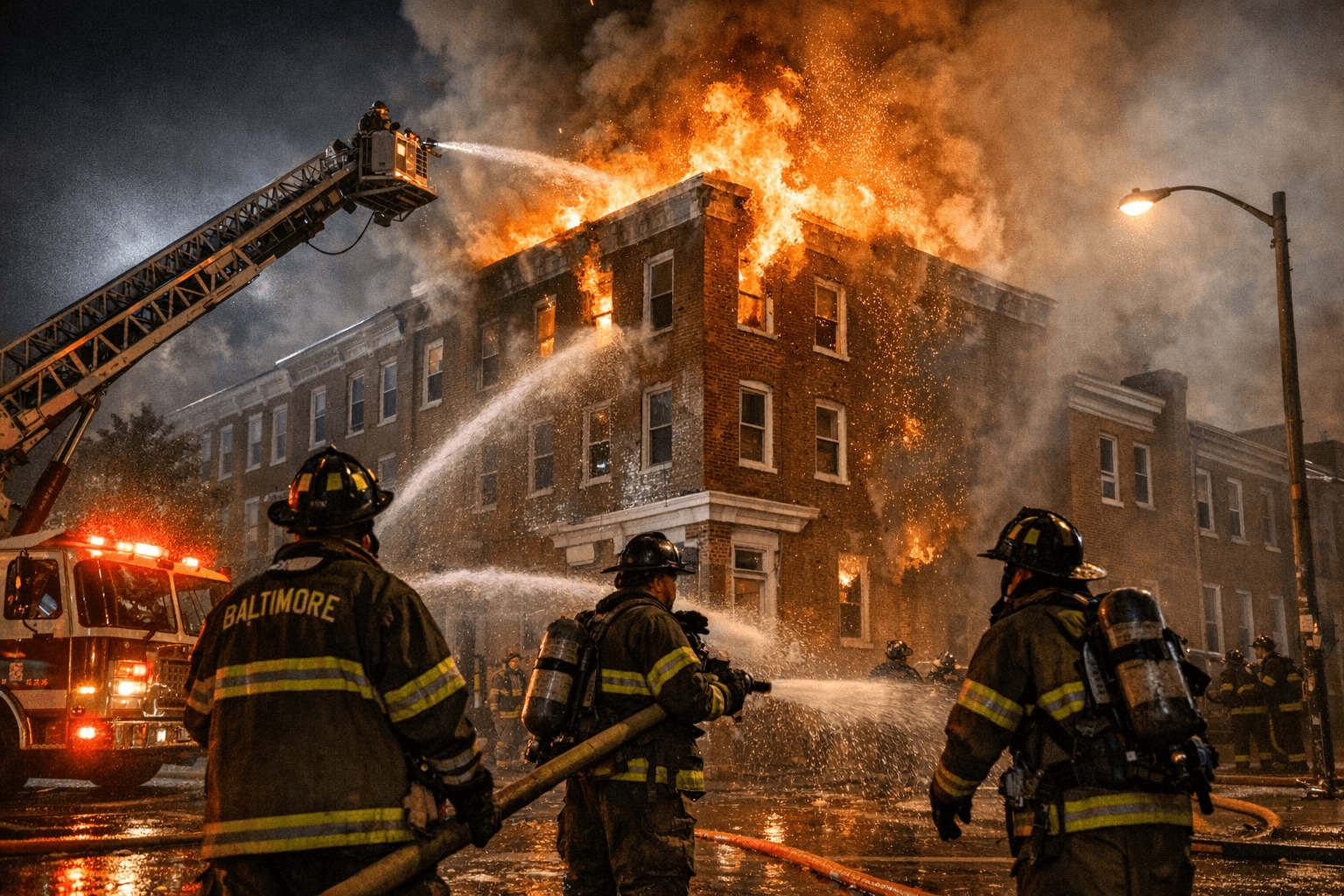 Baltimore City Firefighters Battle Blaze at Fleet and Regester Apartment Building
