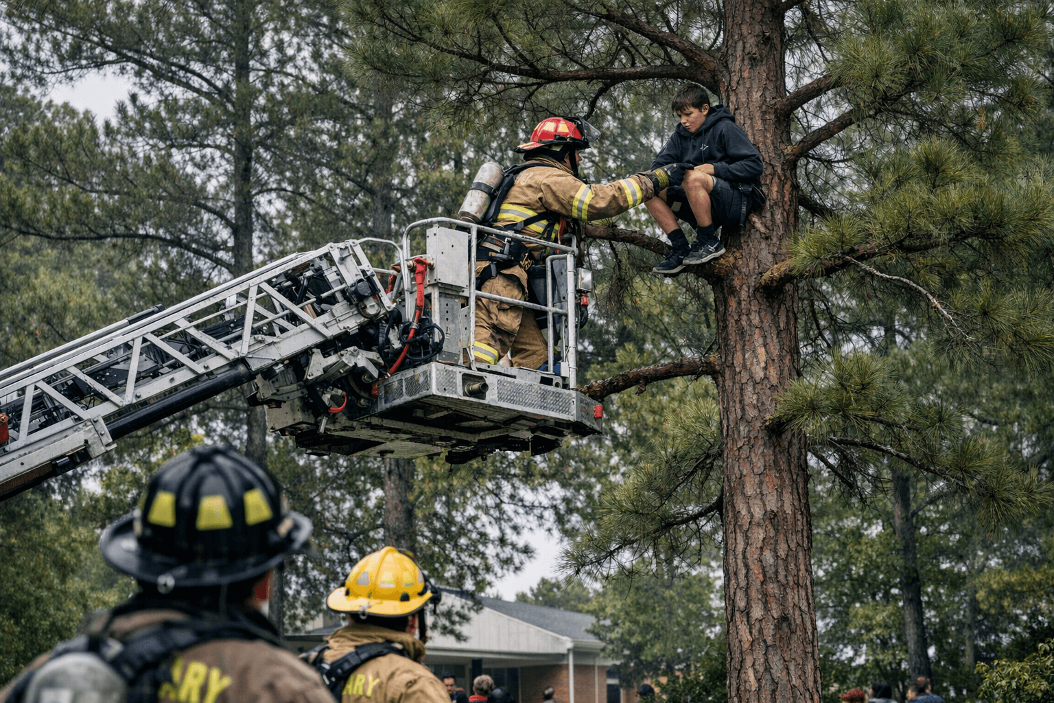 Cary Firefighters Rescue Student Stuck 40 Feet Up in Pine Tree