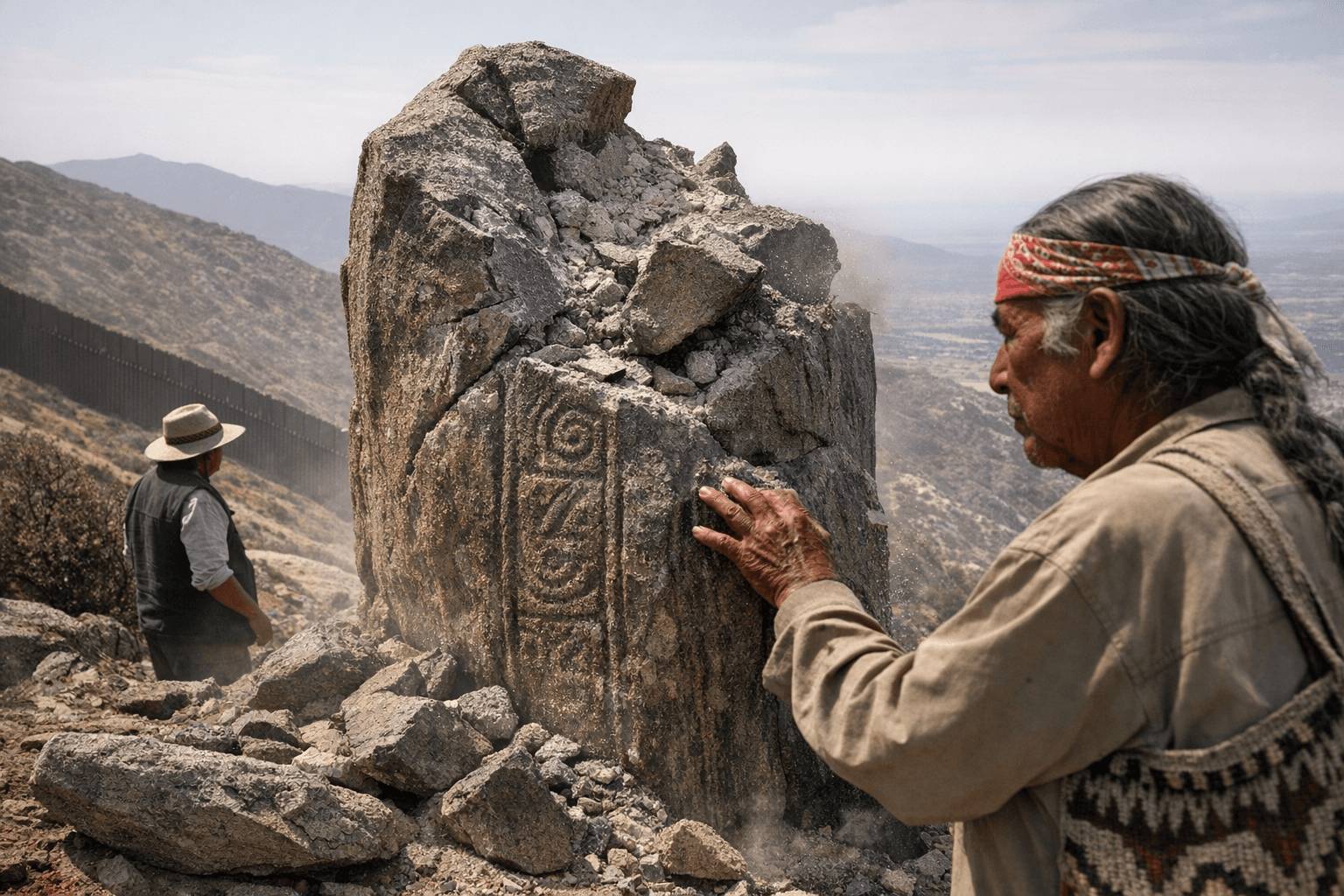 Border Wall Blasts Damage Sacred Yumano Monolith at Cuchumá Mountain