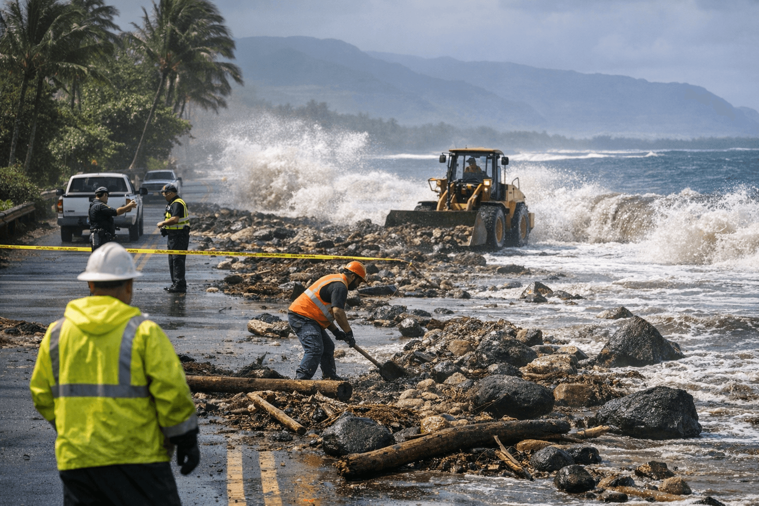 Hanapēpē Road Closed After High Surf Deposits Debris on Pūʻōlo Road