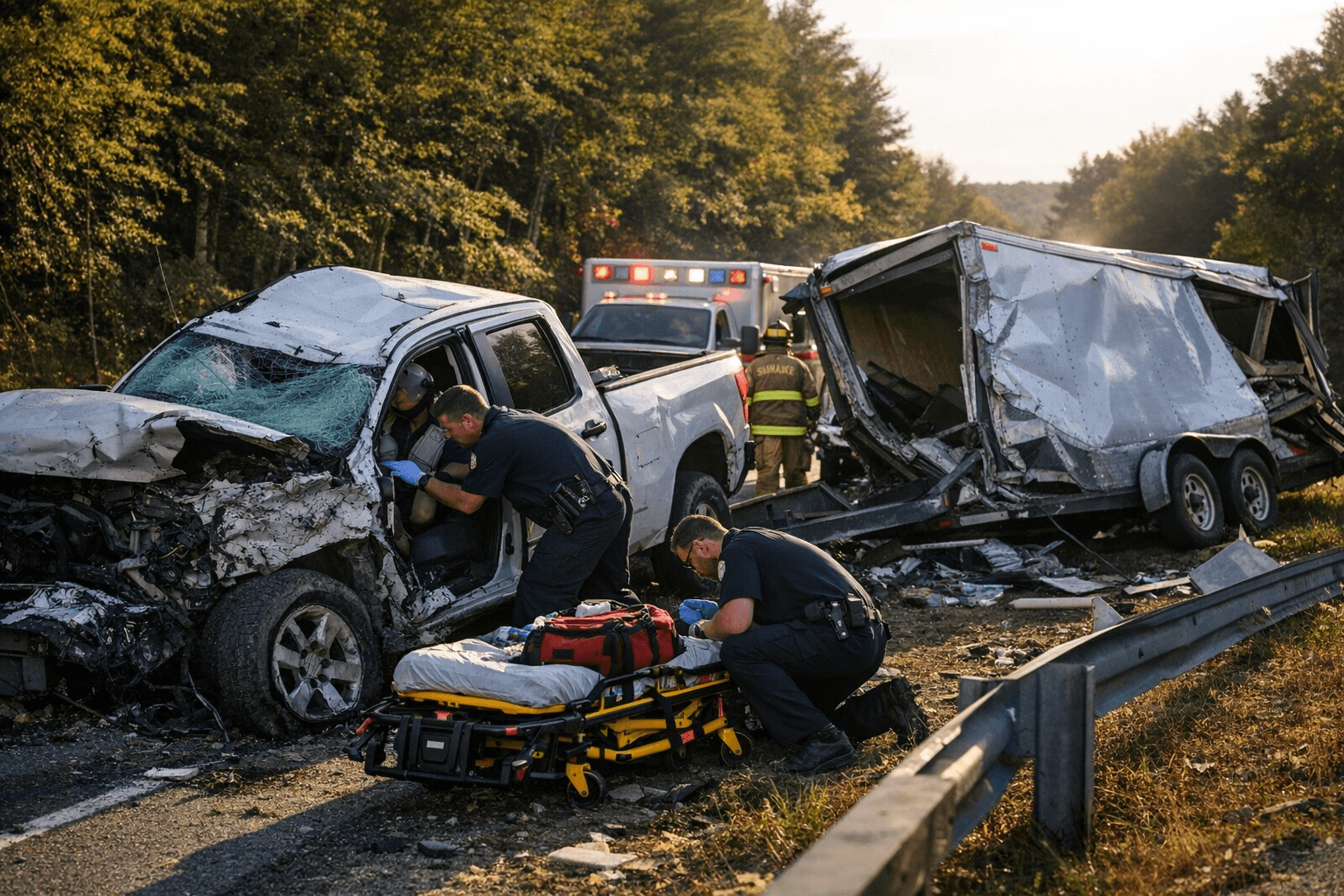 Truck and Trailer Suffer Heavy Damage in Georges Mills Route 11 Crash