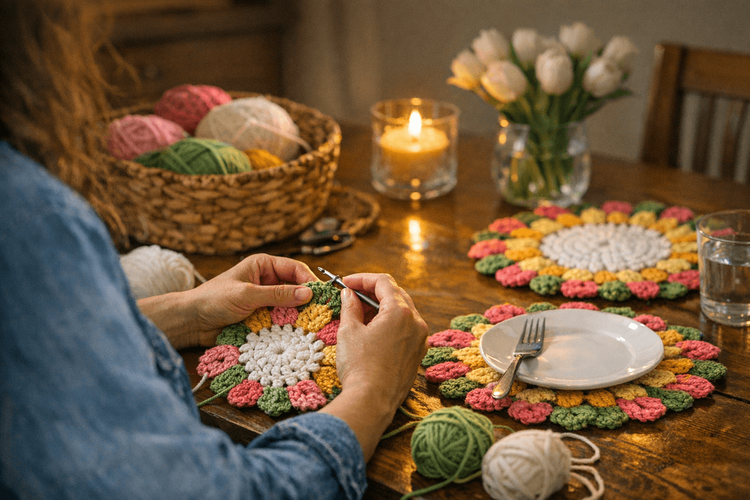 Free Floral Placemat Crochet Pattern Offers Beginners a Colorful Home Decor Project