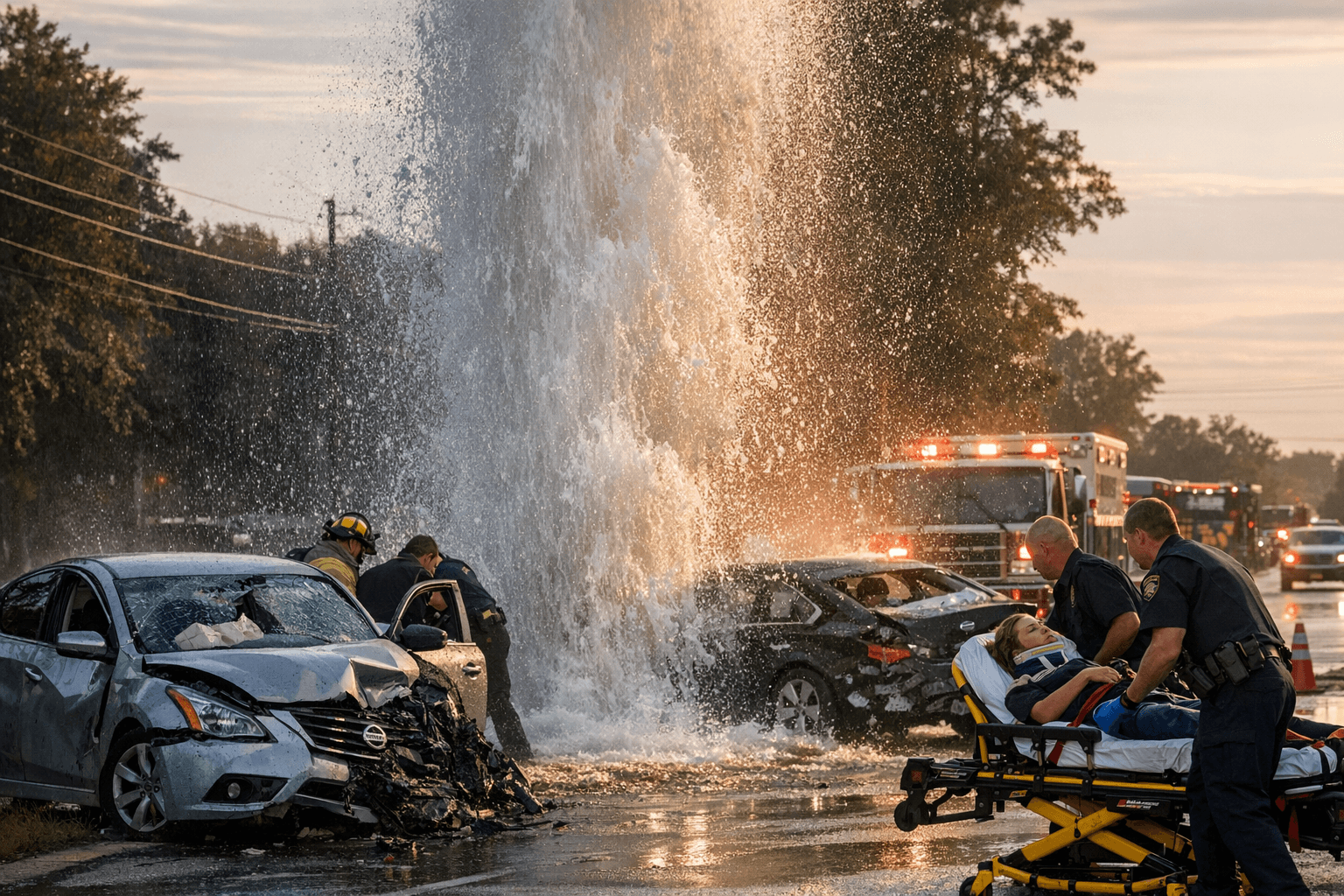 Louetta Road Crash Ruptures Water Main, Injures One Woman
