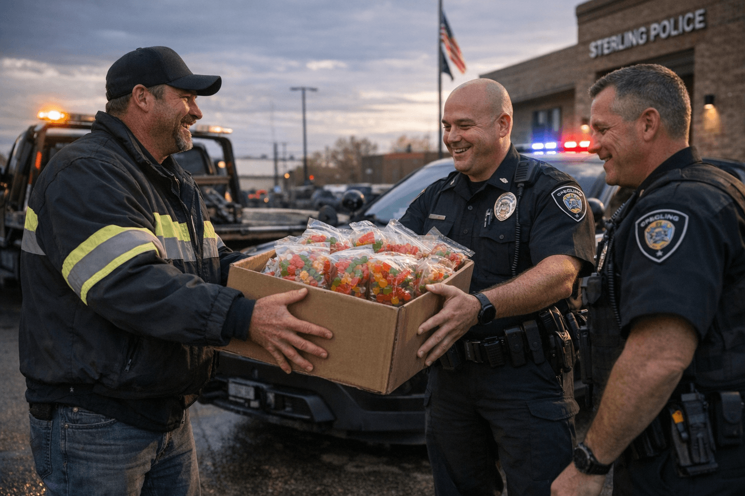 Steve's Towing Delivers Gummies to Sterling Police as Community Thank-You