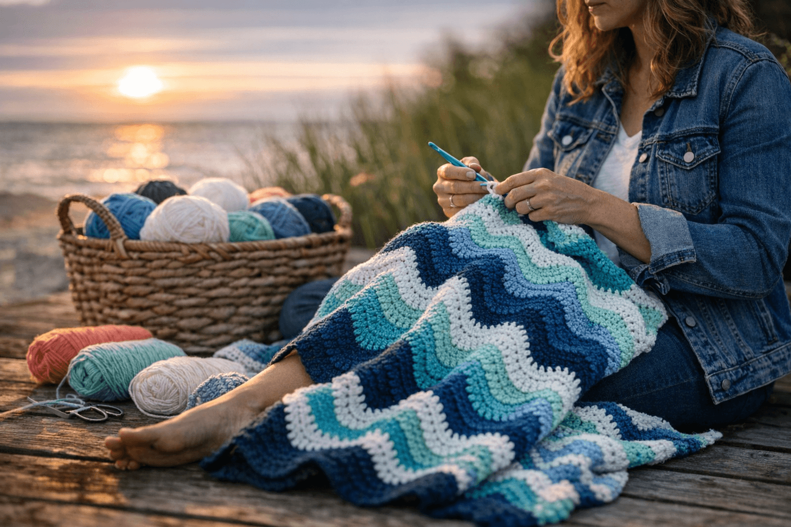 Free Sea Breeze Ripple Blanket Pattern Offers Endless Size and Color Options