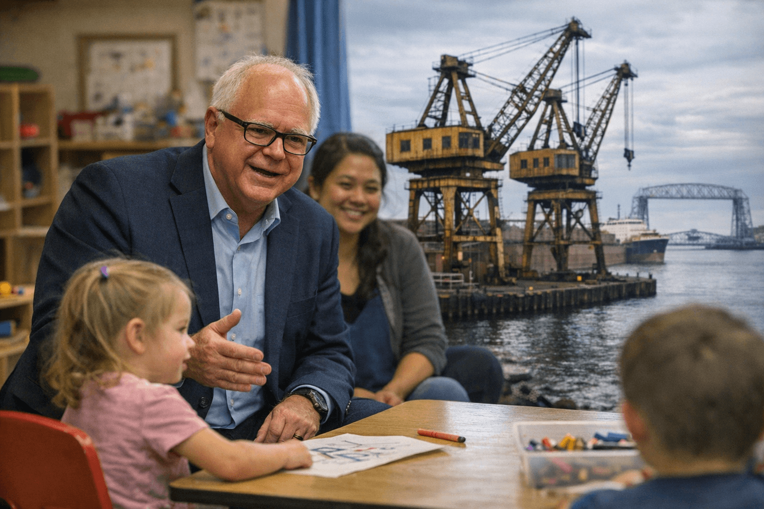 Walz Visits Duluth to Push Child Care, Seaport Investment