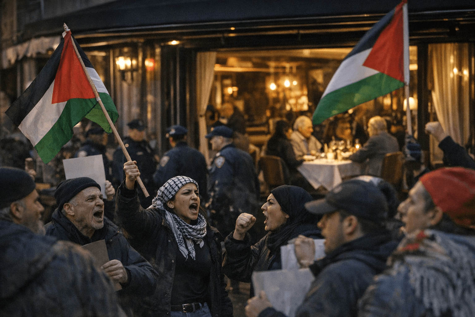 Activists protest outside Upper East Side restaurant, demand end to US aid