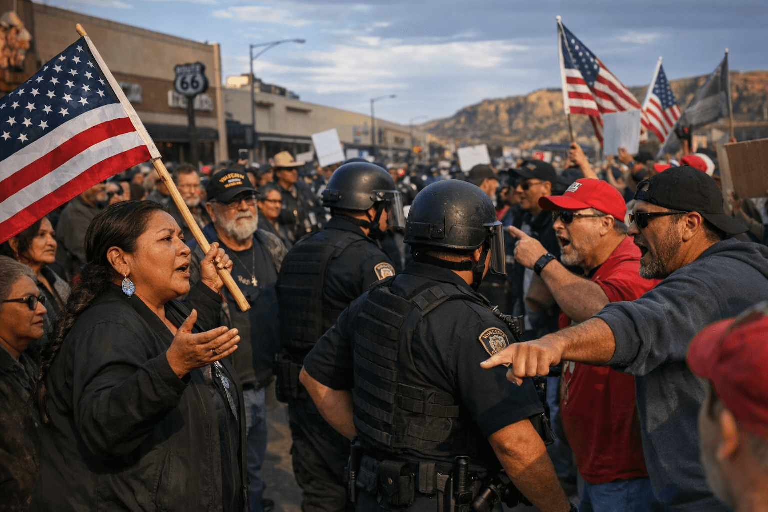 Gallup Hands Off! rally draws about 150 protesters, counter-protesters
