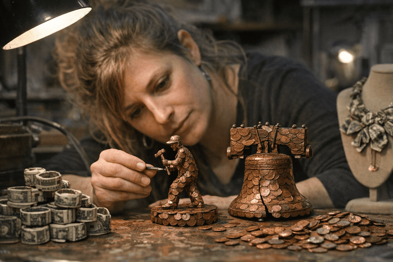 Philadelphia artist turns pennies and bills into sculptures, jewelry