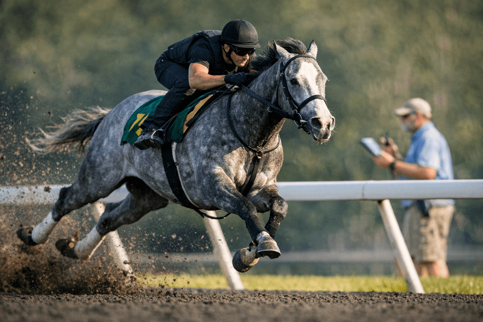 Flightline colt, Into Mischief gray blaze at OBS Spring under-tack show