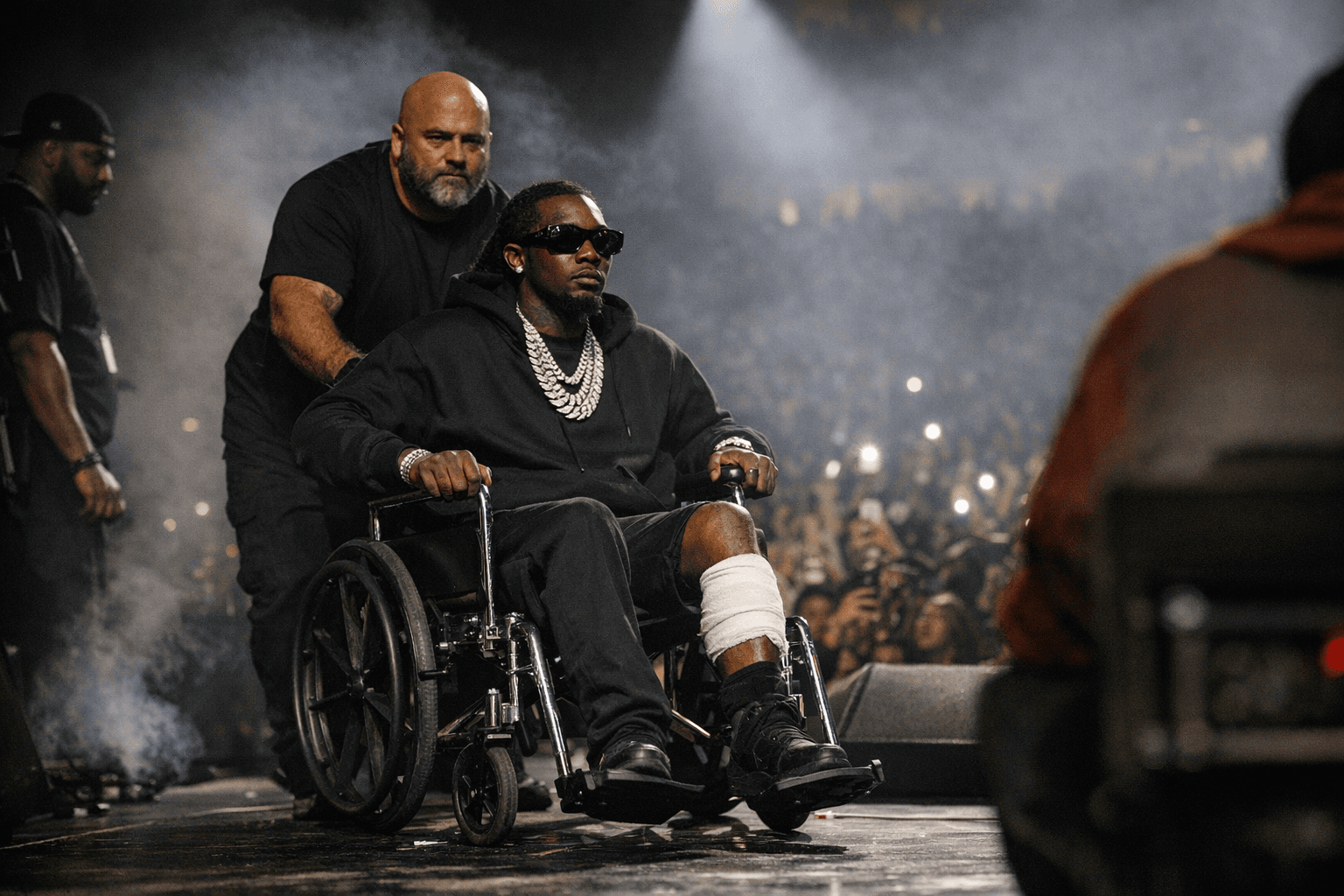 Offset Returns to Stage in Wheelchair After Florida Shooting