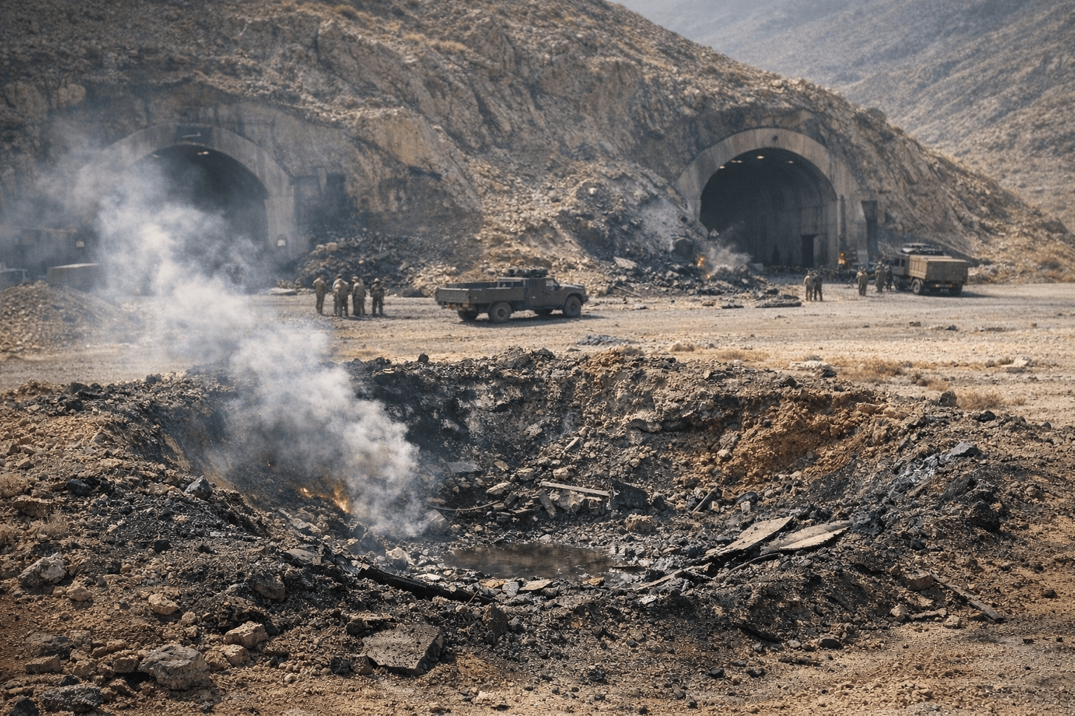 Satellite imagery shows crater damage near Iran’s Eagle 44 tunnel entrances