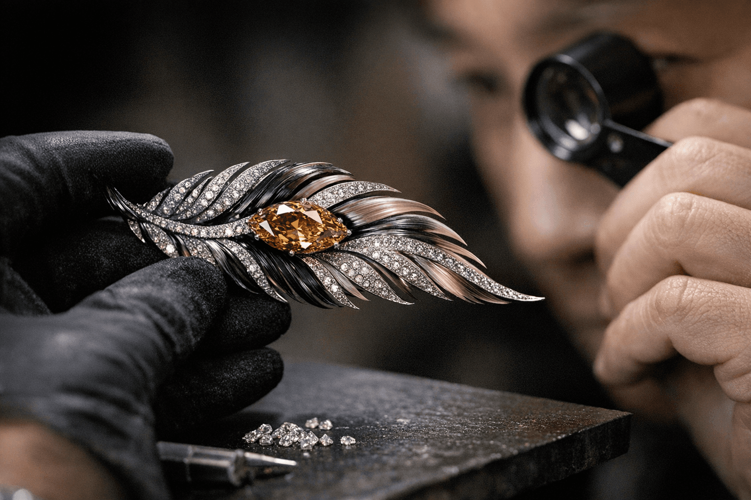 Cindy Chao Feather Brooch Centers 4-Carat Fancy Brown-Yellow Diamond