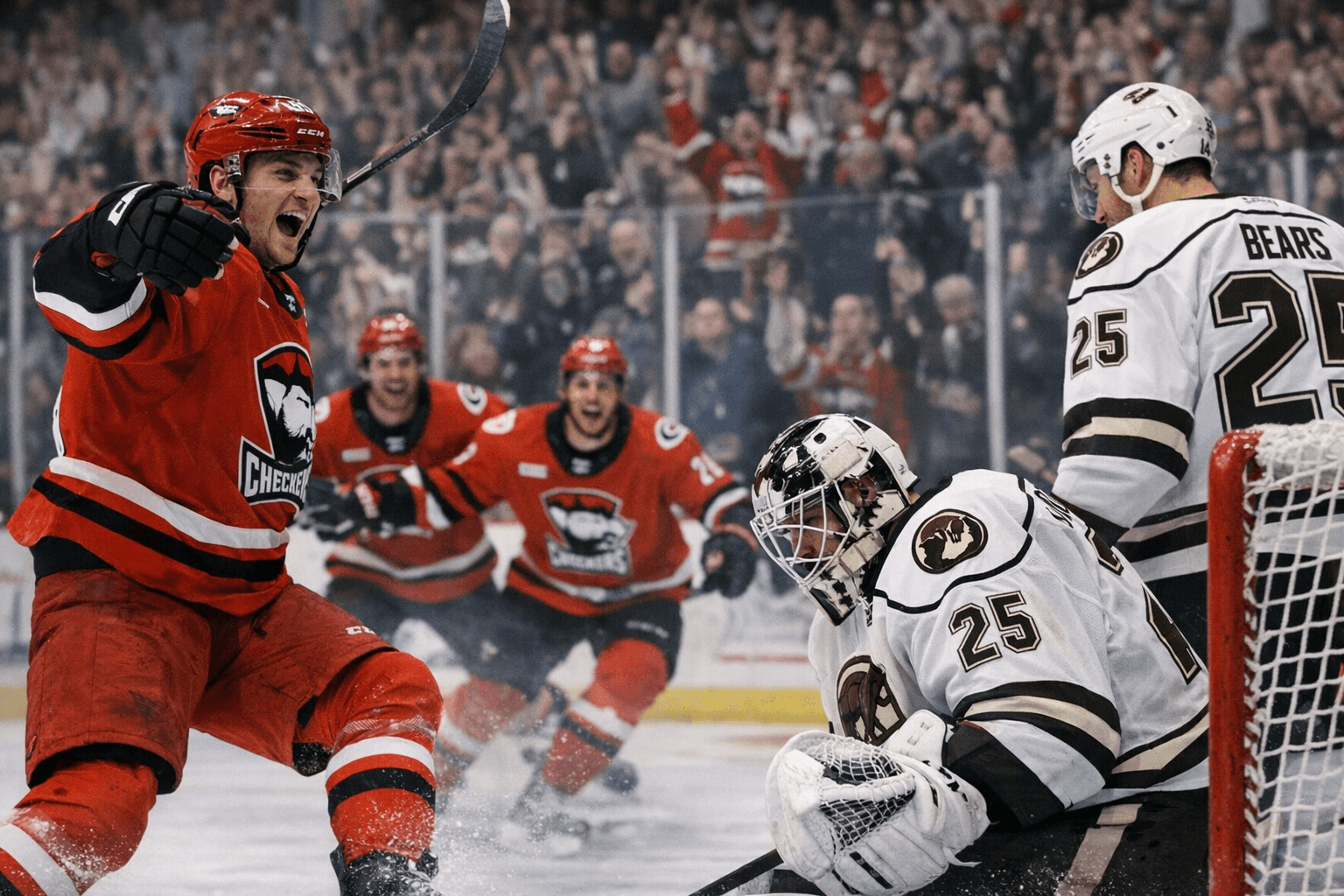 Vilmanis scores four, Checkers rout Bears 6-1 to split series