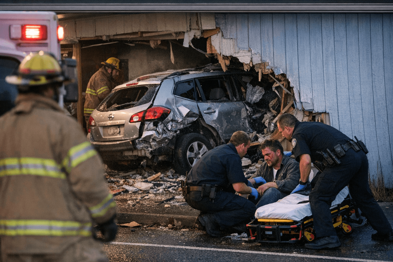 Driver injured after vehicle slams into Fortuna building on Airport Road