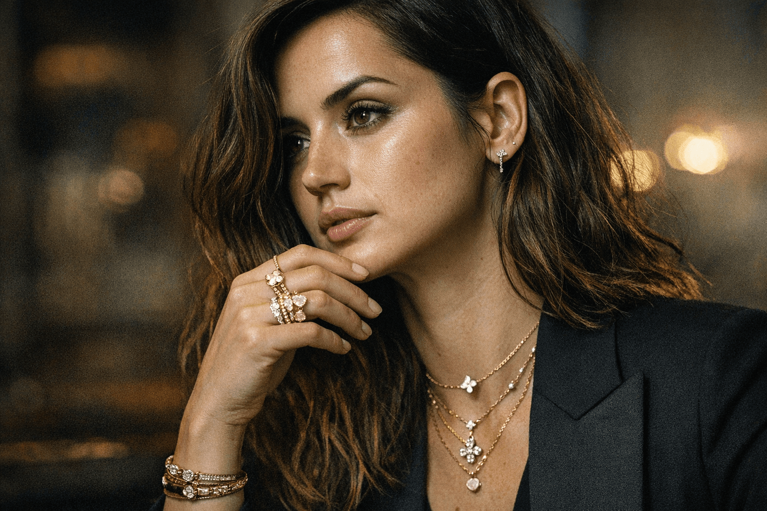 Ana de Armas Layers Louis Vuitton Color Blossom Rings, Chains, Necklaces