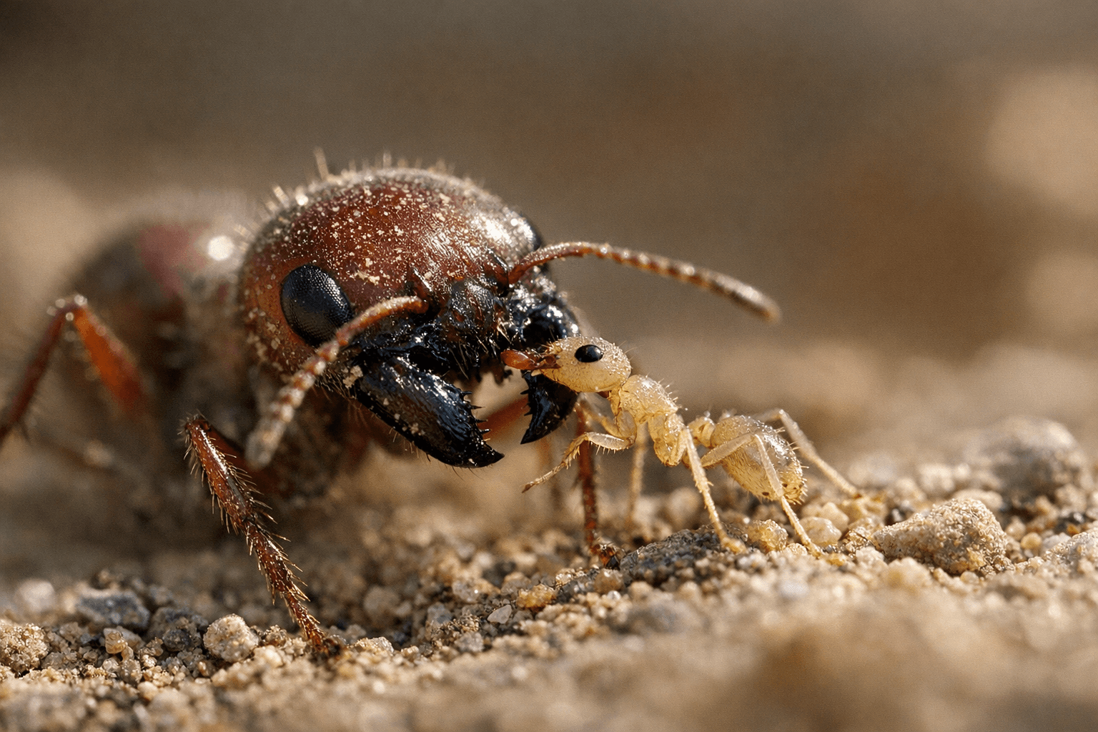Rare ant species appears to run a carwash for harvester ants