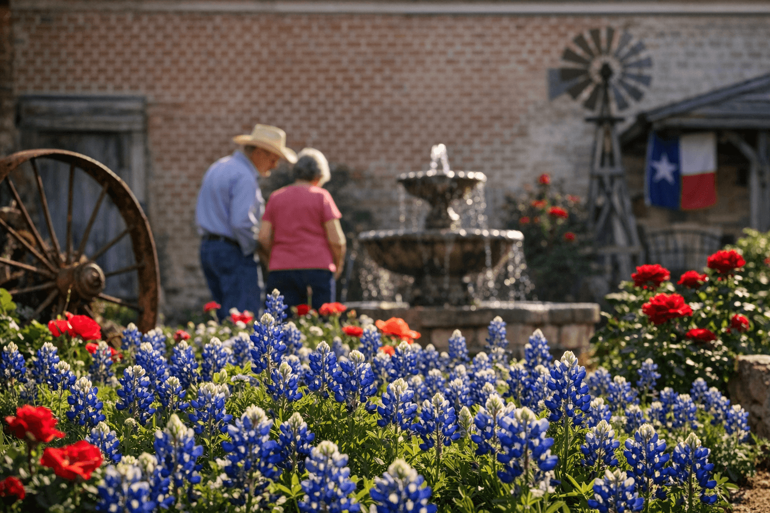 Bluebonnets bloom at Coryell Museum courtyard in Gatesville