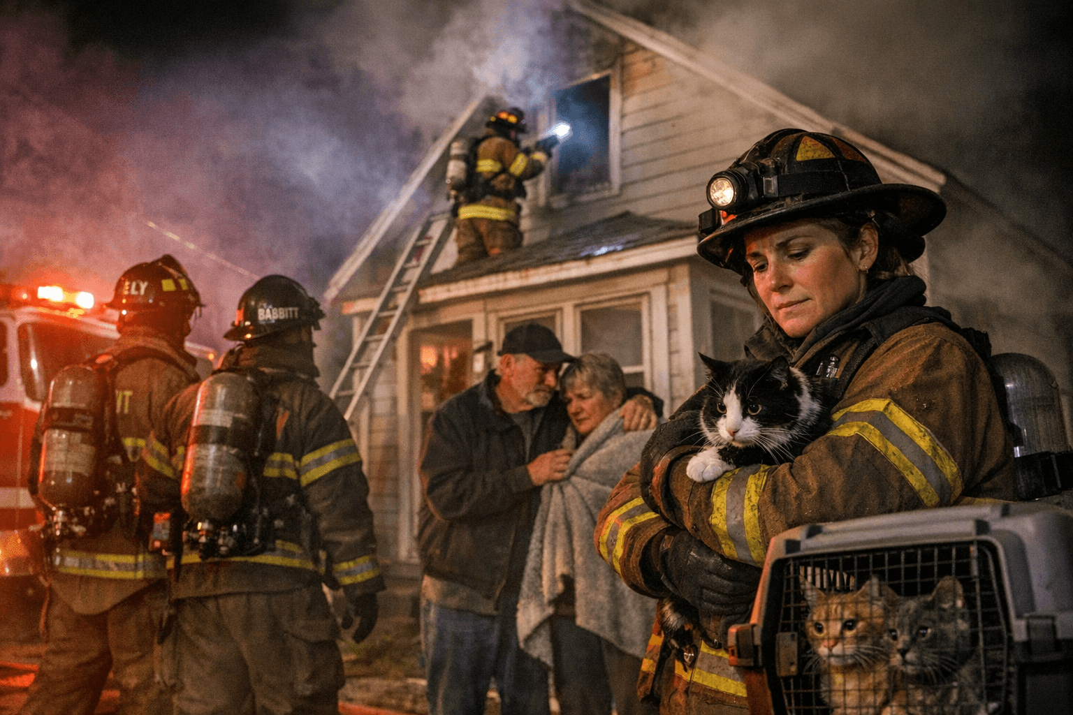 Ely house fire contained to attic, two people evaluated, four cats rescued