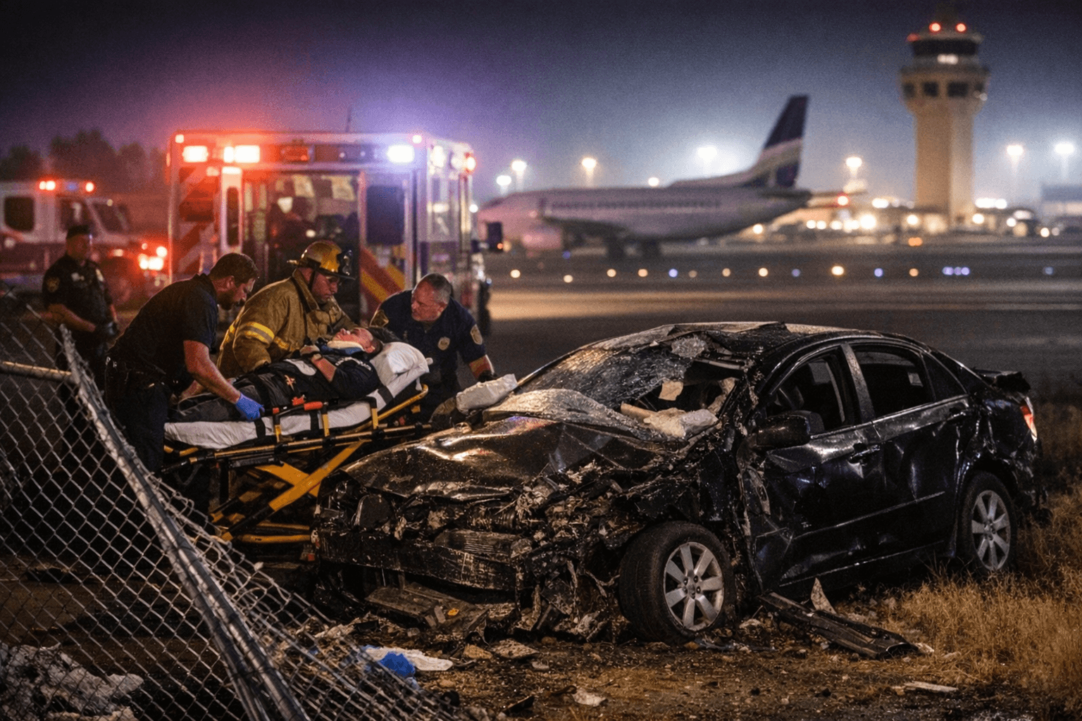 3 critically injured after crash sends car onto Fresno airport grounds