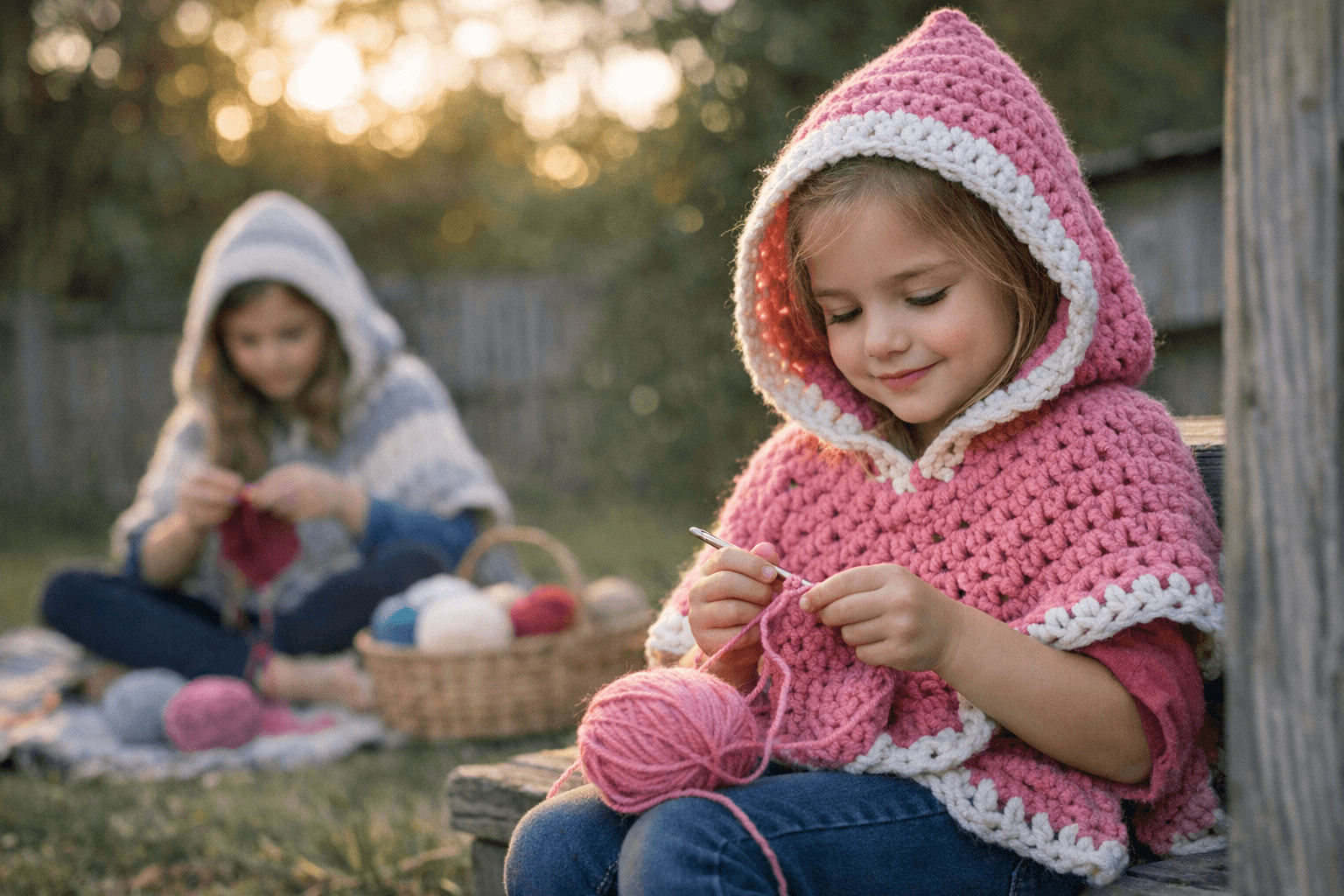 Free Crochet Girls Hooded Poncho Pattern, Sized Toddler to 12 Years