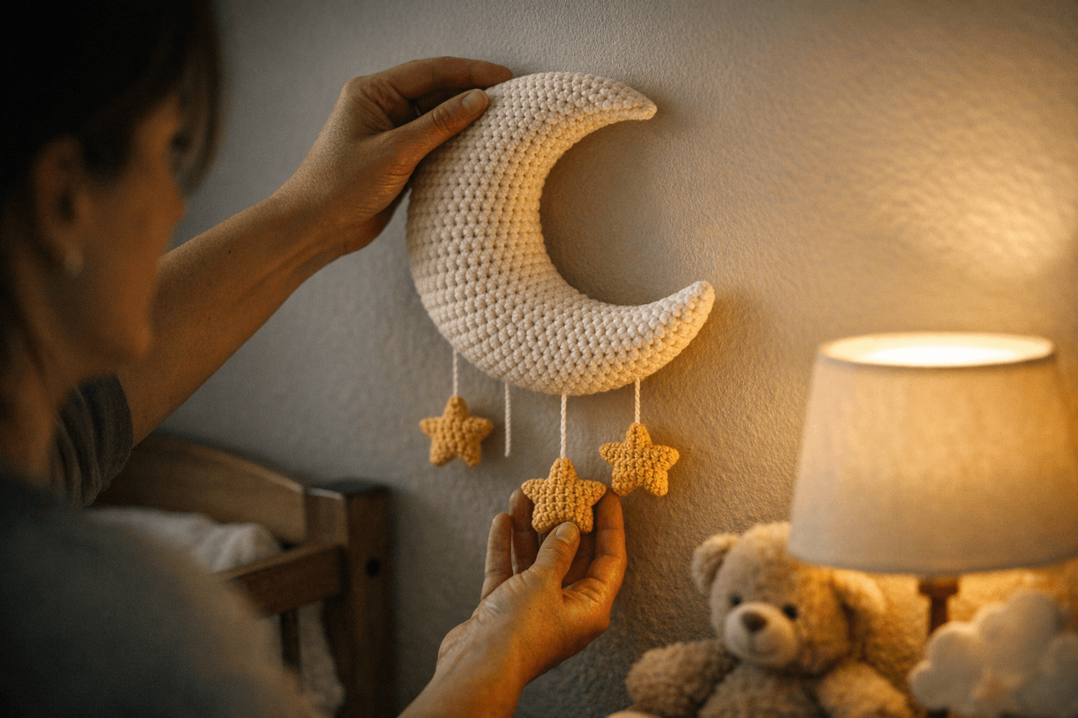 Krochify crescent moon amigurumi pattern solves shaping with hanging stars