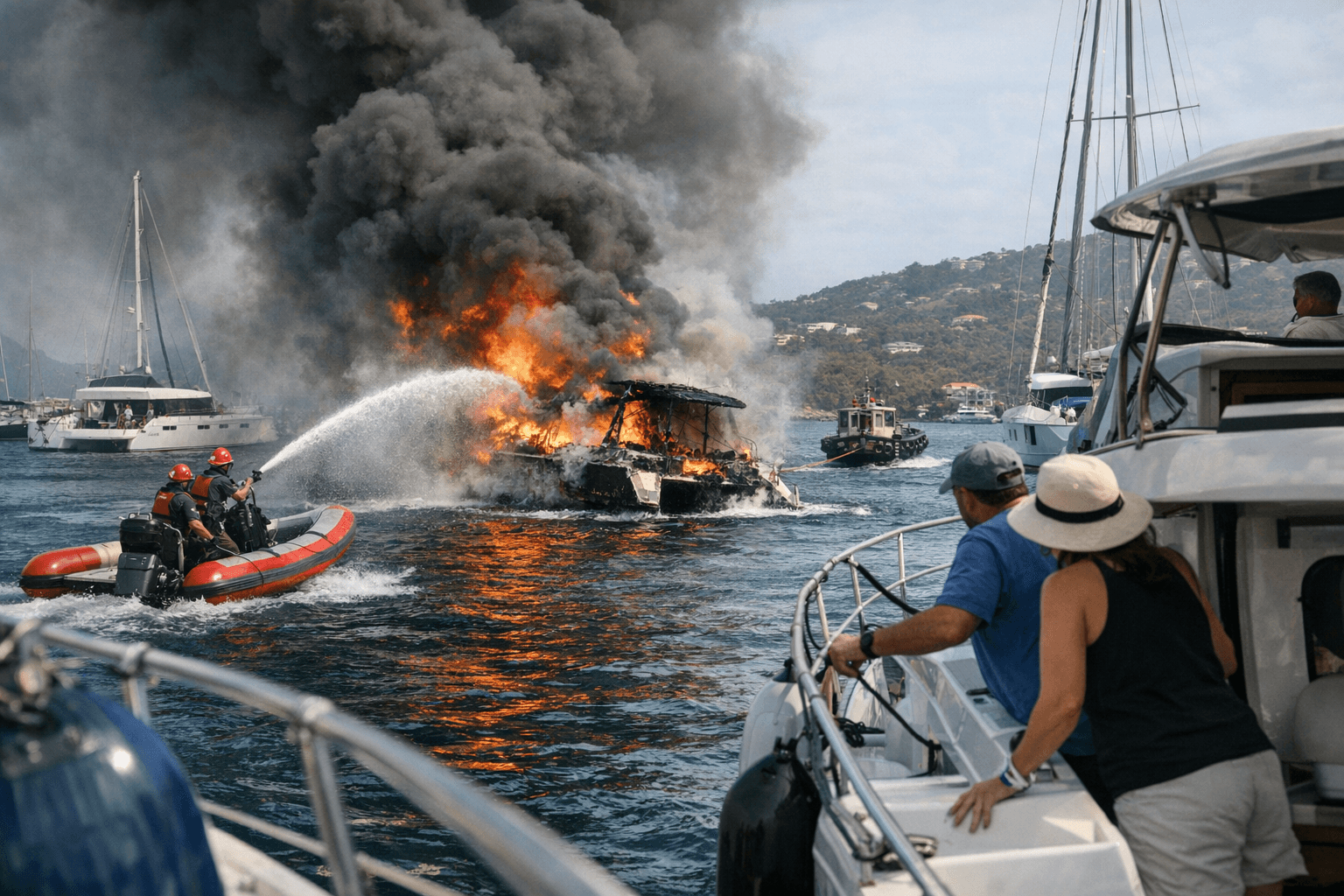 Fast response saves neighboring boats as catamaran burns in Road Harbour
