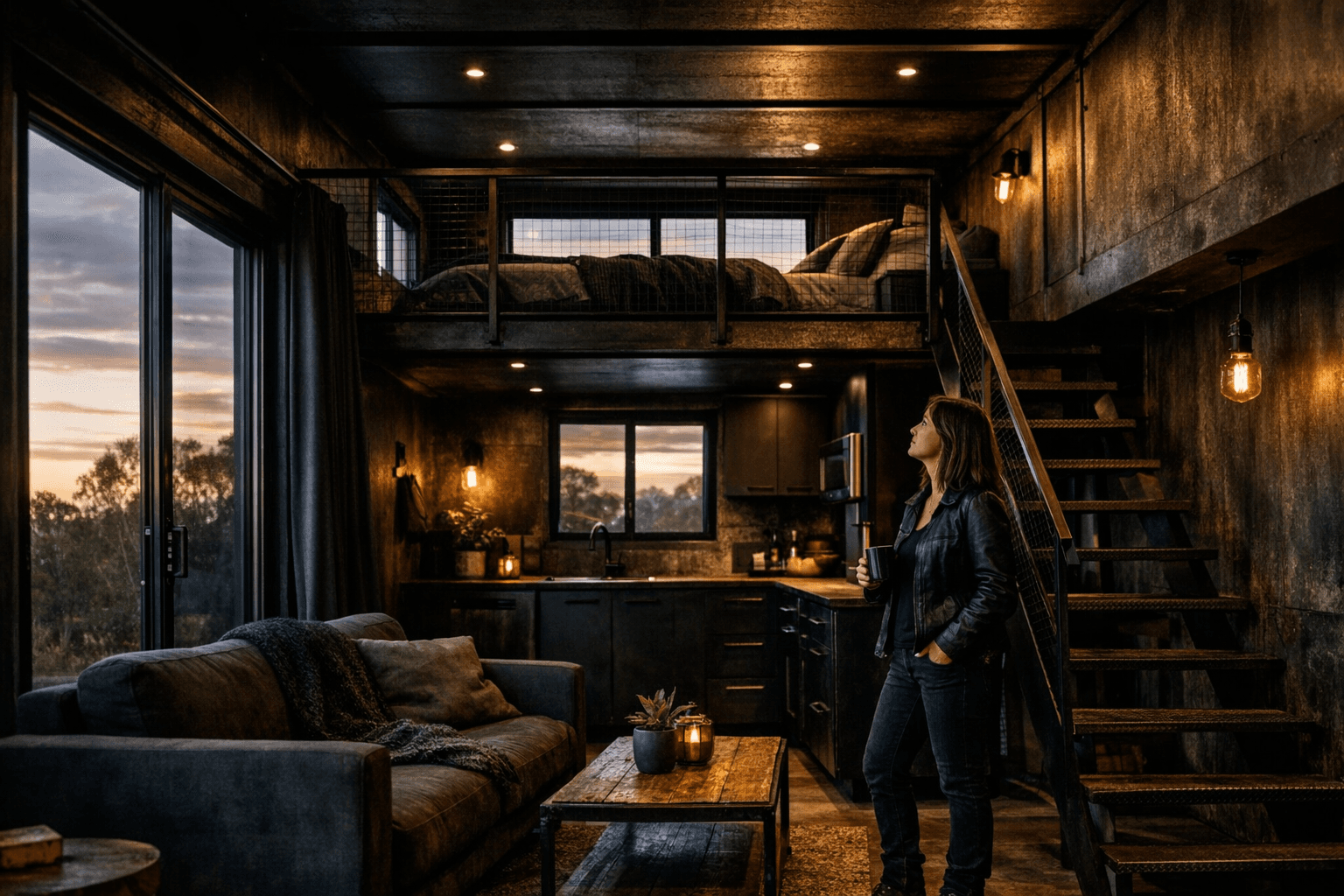 Tiny Homes Perth display unit embraces bold industrial style and dark textures