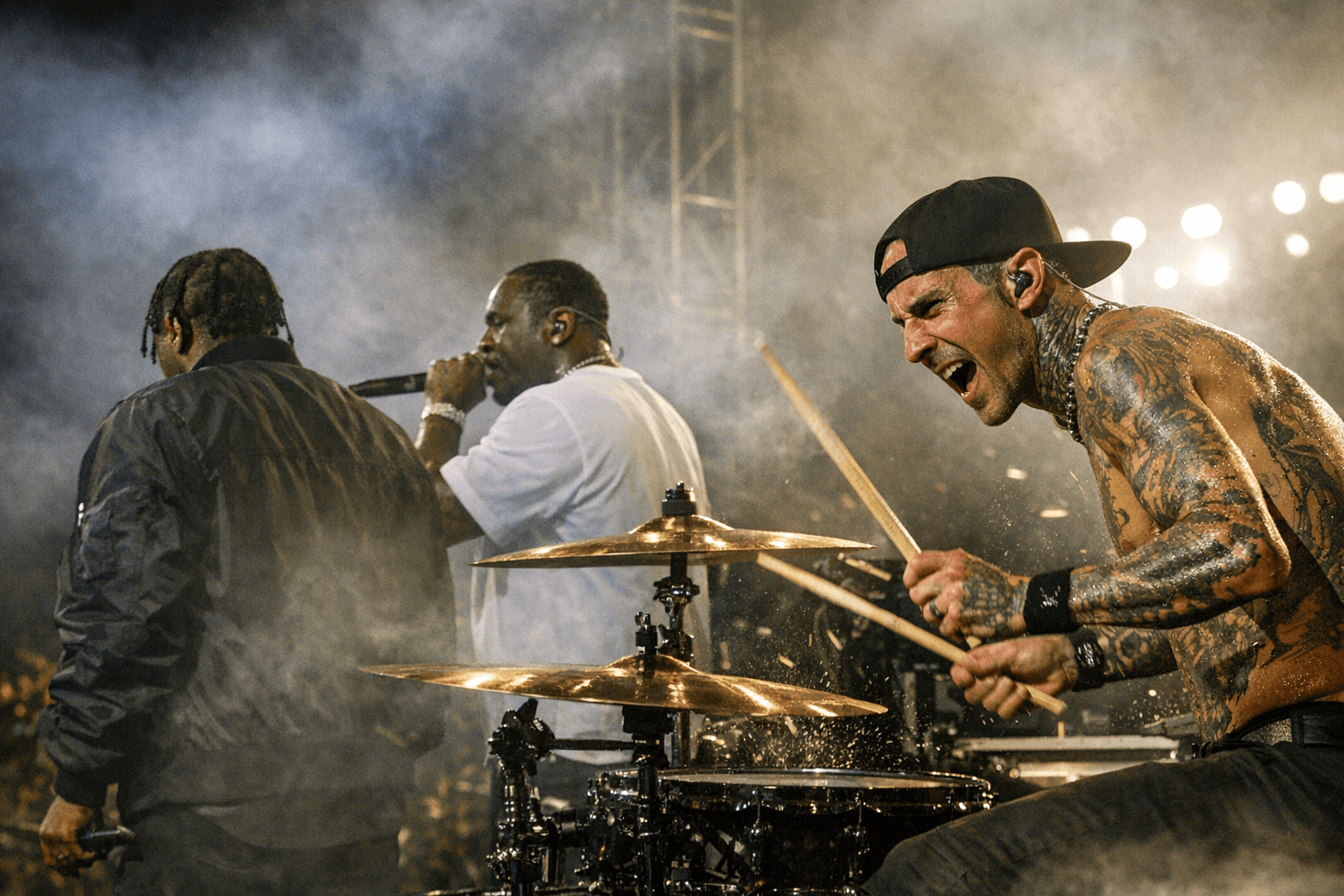 Travis Barker powers Clipse’s emotional Coachella return with explosive drums