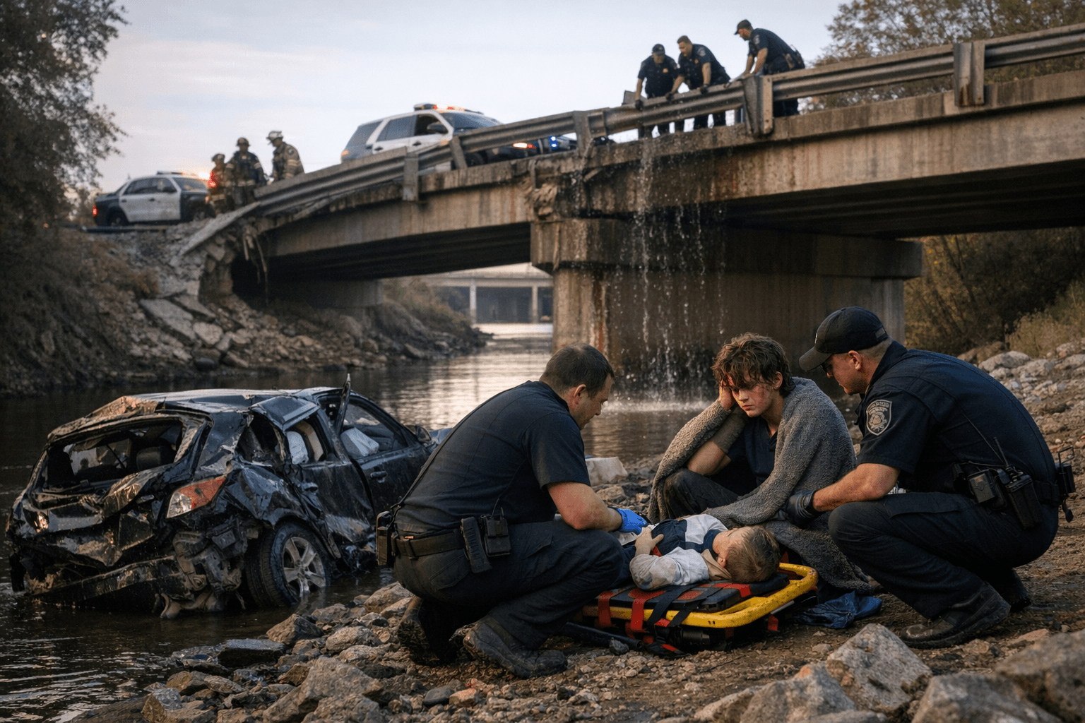 Teen driver, child injured in Tulsa bridge plunge crash, police say