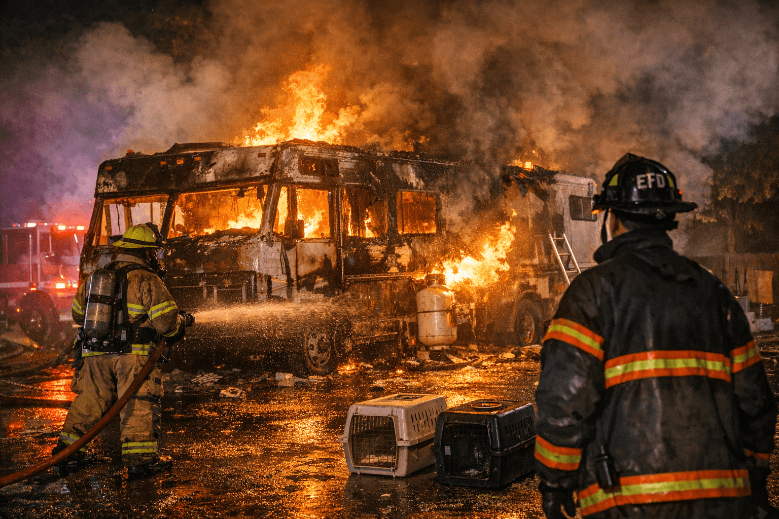 Propane-fed RV fire in Eugene displaces two, kills dogs