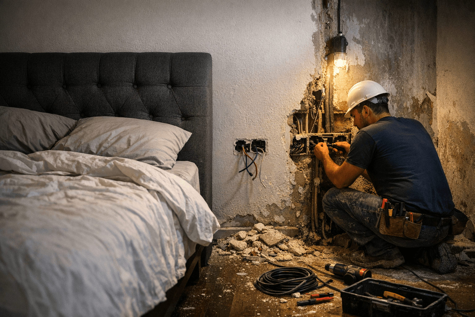 מיקום המיטה לפני השיפוץ: איך חוסכים תיקוני חשמל יקרים
