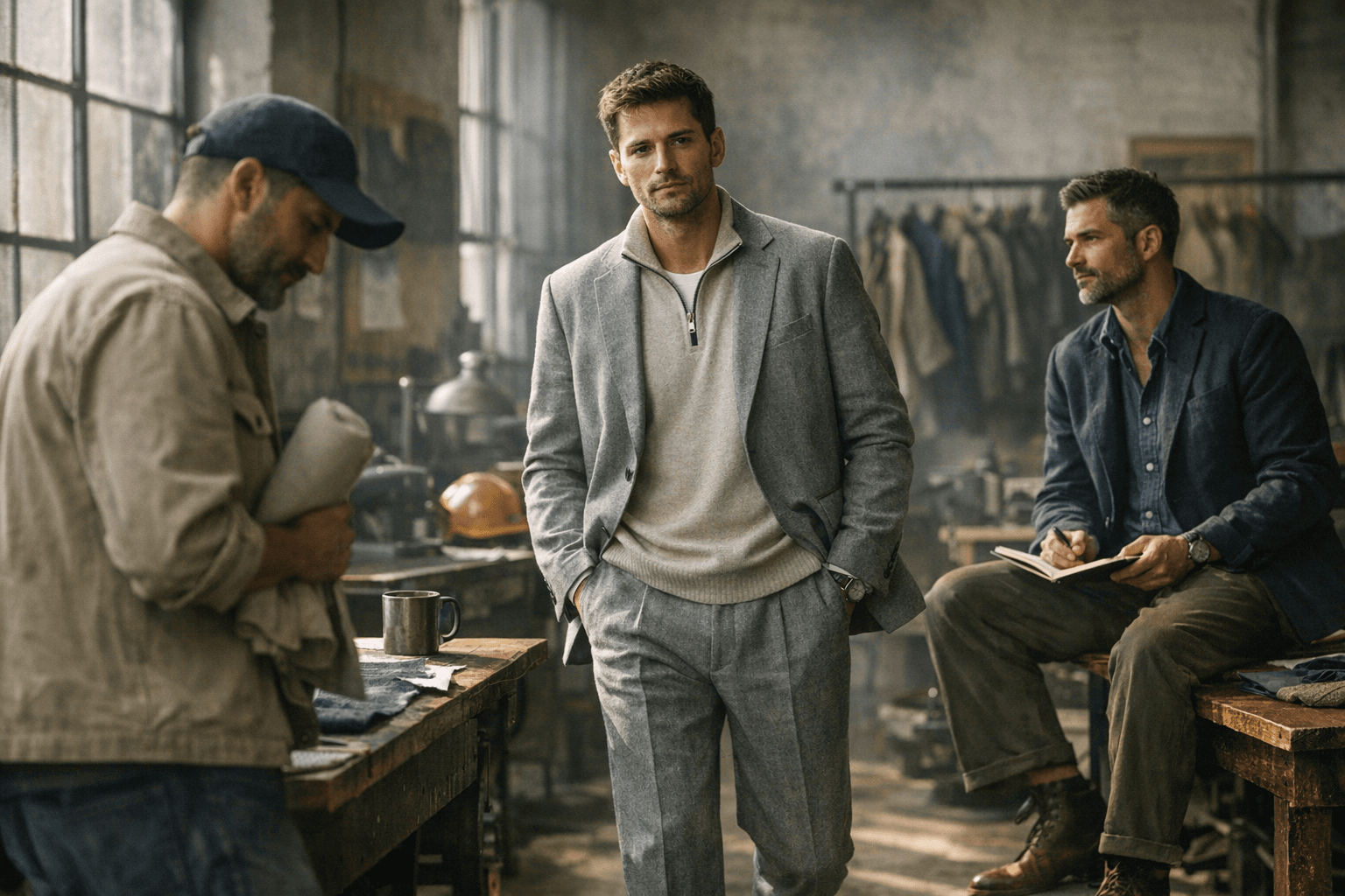 Menswear Embraces Workwear, Relaxed Tailoring, and Practical Polished Dressing