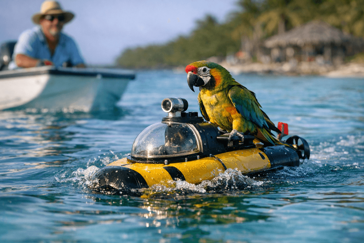 Viral video shows parrot riding miniature submarine in the Bahamas