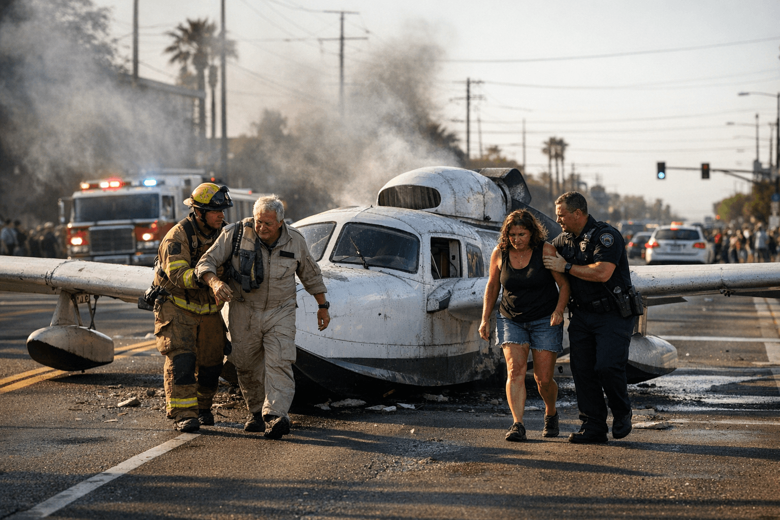 Pilot belly-lands seaplane on busy Phoenix street, all survive with minor injuries