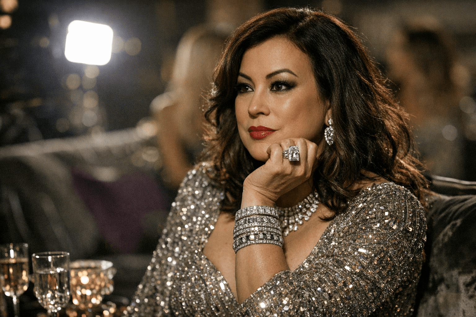 Jennifer Tilly stacks Art Deco diamonds for RHOBH reunion sparkle