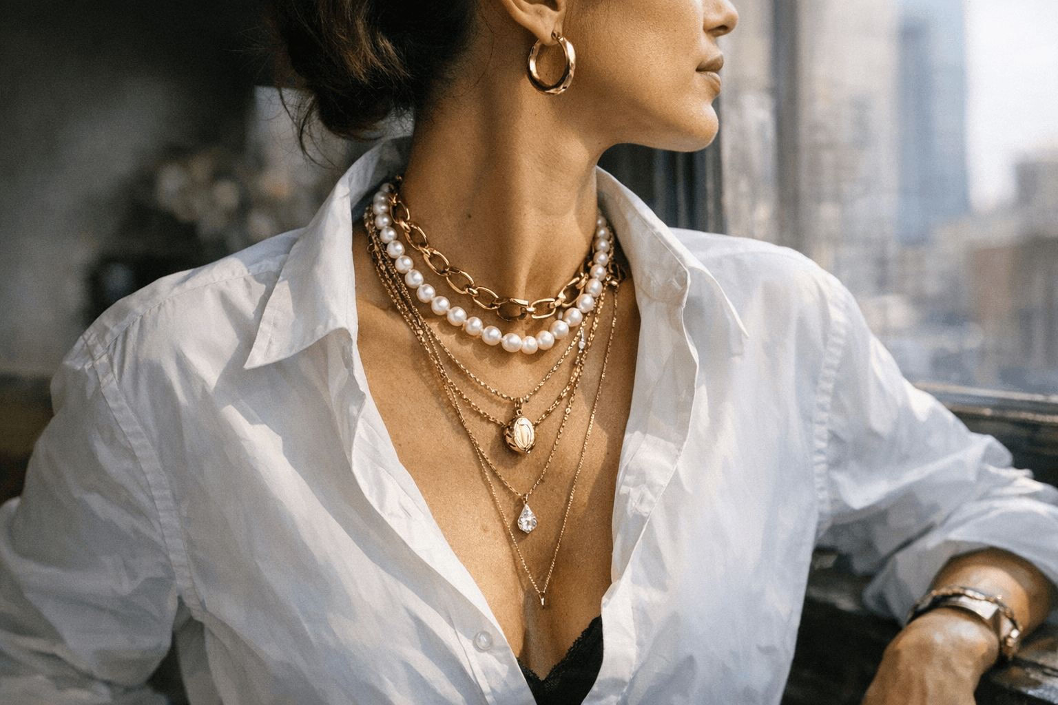 Layered Necklaces and Button-Downs Define Spring’s Maximalist Jewelry Mood