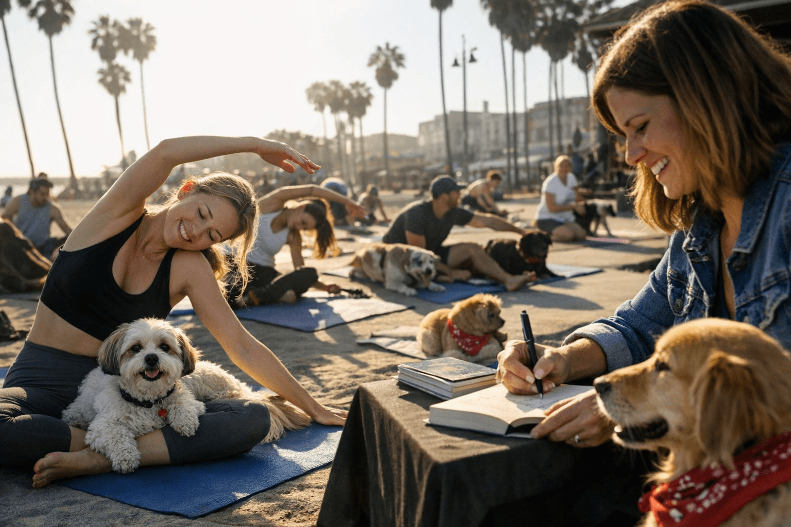 Los Angeles dog yoga event pairs morning stretches with book signing
