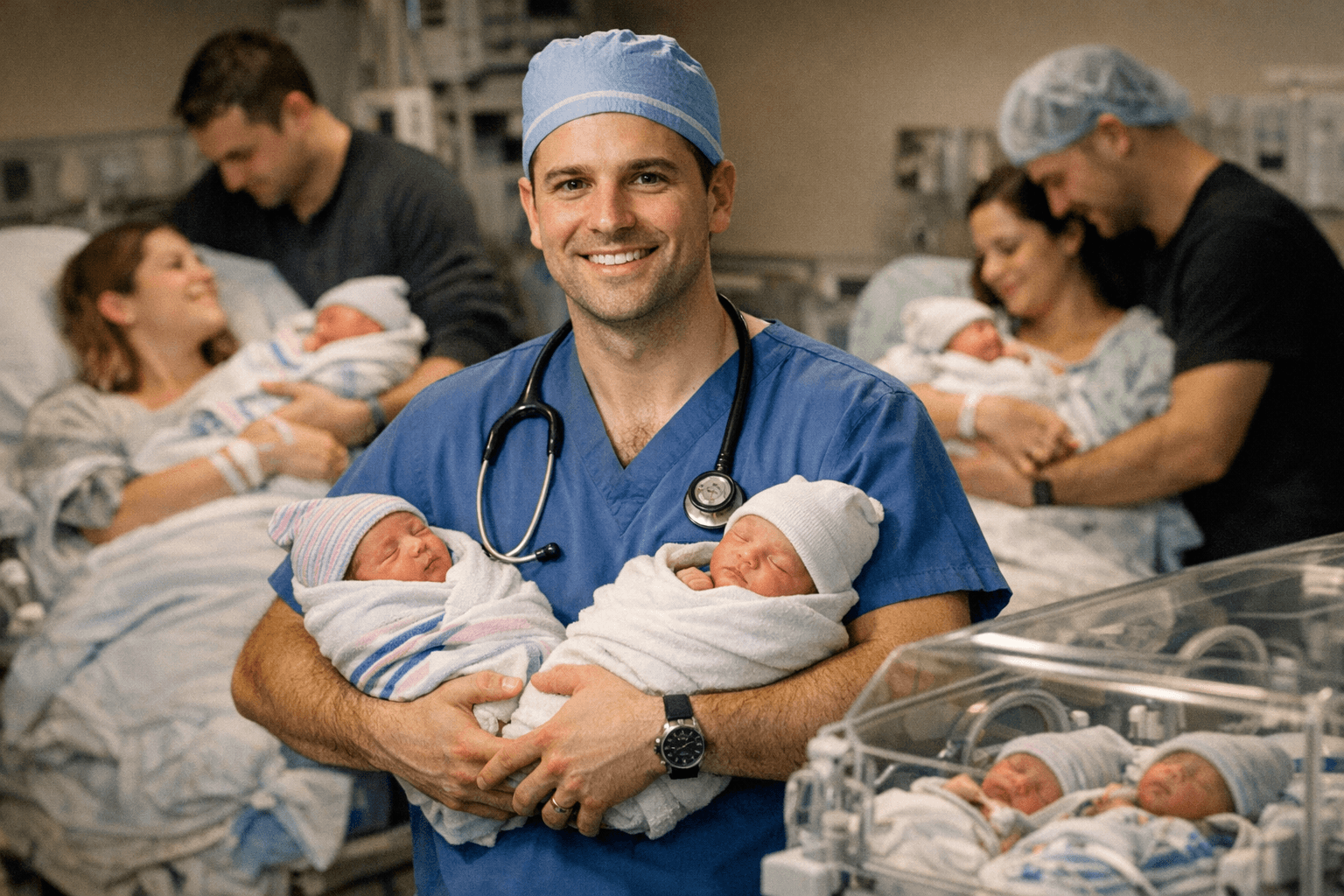 Pennsylvania doctor delivers two sets of twins on his 34th birthday