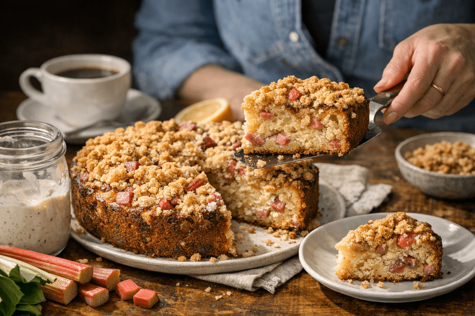 Sourdough discard rhubarb coffee cake brings spring brunch flavor