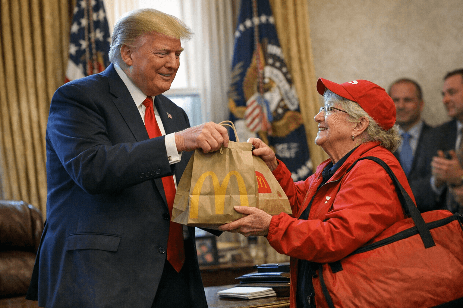 Trump Accepts McDonald's Delivery from DoorDash Grandma at White House Event