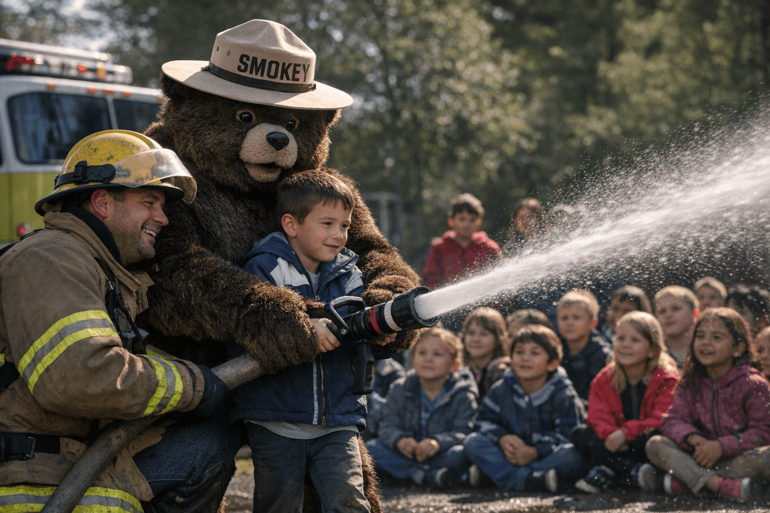 Smokey Bear teaches fire safety to Brooklyn Primary second graders