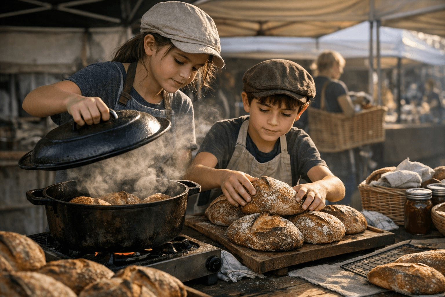 Young Sourdough Entrepreneurs Build a Busy Dutch Oven Bakery Stall